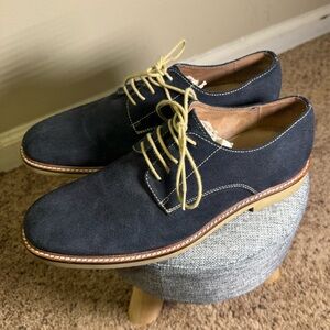 Navy Suede Derby Shoes with Tan Laces